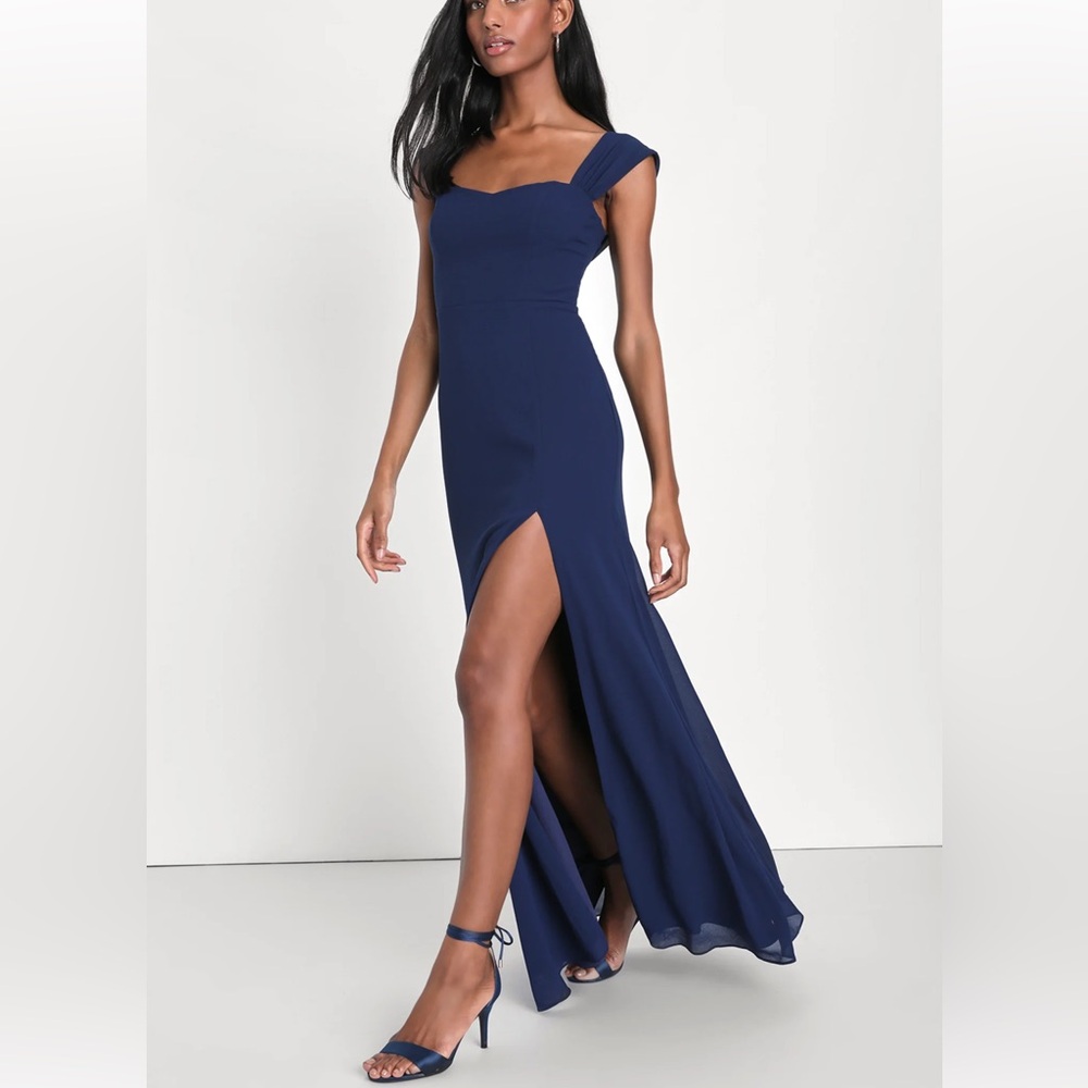 Lulus Magical Magnetism Navy Blue Off-the-Shoulder Maxi Dress Size Small - Picture 2 of 15
